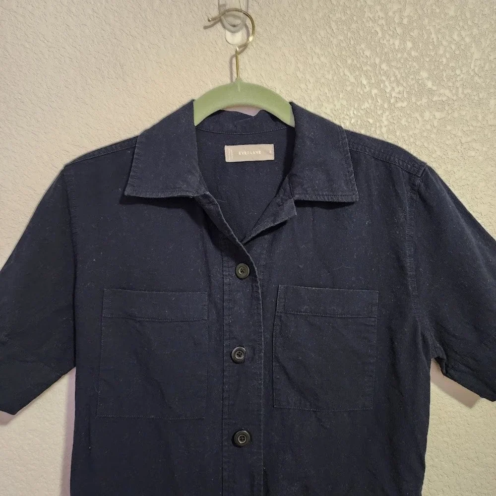 EVERLANE Linen Blend Utility‎ Romper Navy Minimalist Fishermancore preppy 2